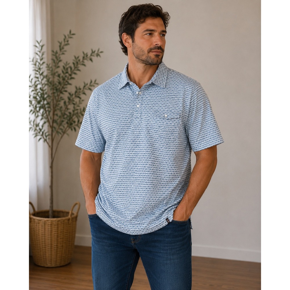 Rafter C Polo Shirt Mens XXL Blue White Geometric Snap Pocket Western Stretch